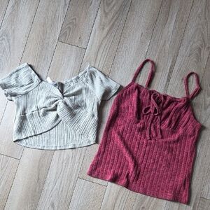 Large Elegant Ribbed Tops - Gray and Wine